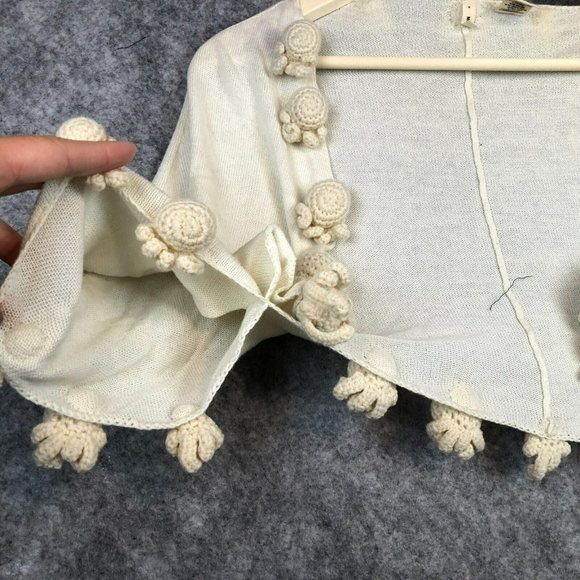 Anthropologie Moth Sweater S M Shawl Shrug Bolero Crochet Pom Trim Cropped Cape - Picture 6 of 10